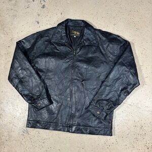 Vintage‎ 90s Leather & Soul Black Genuine Leather Biker Jacket Size XL